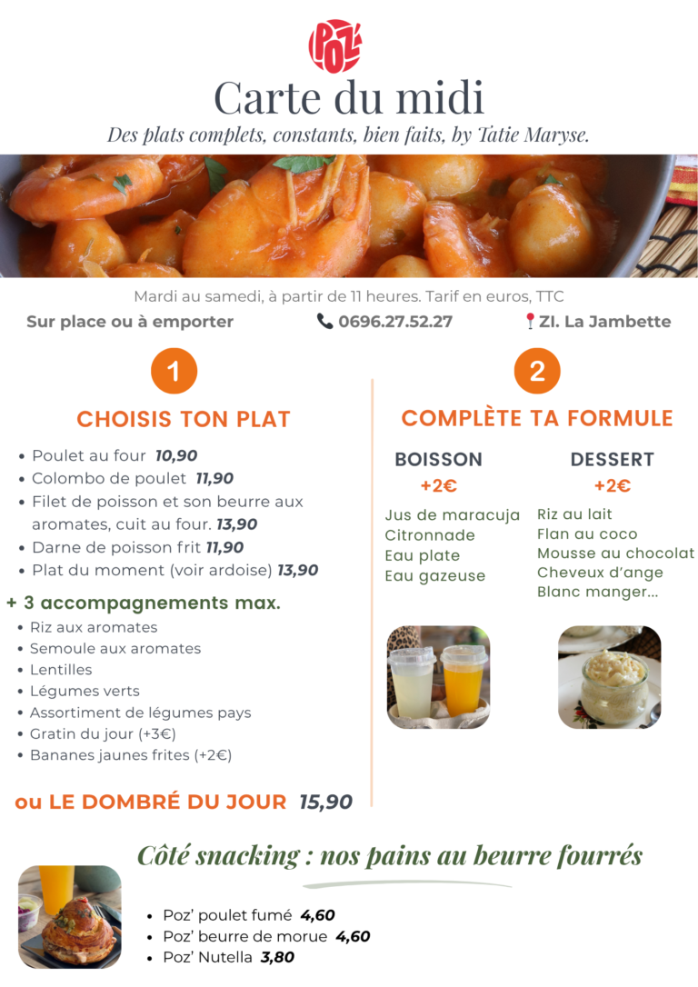 carte midi et traiteur restaurant tatie maryse