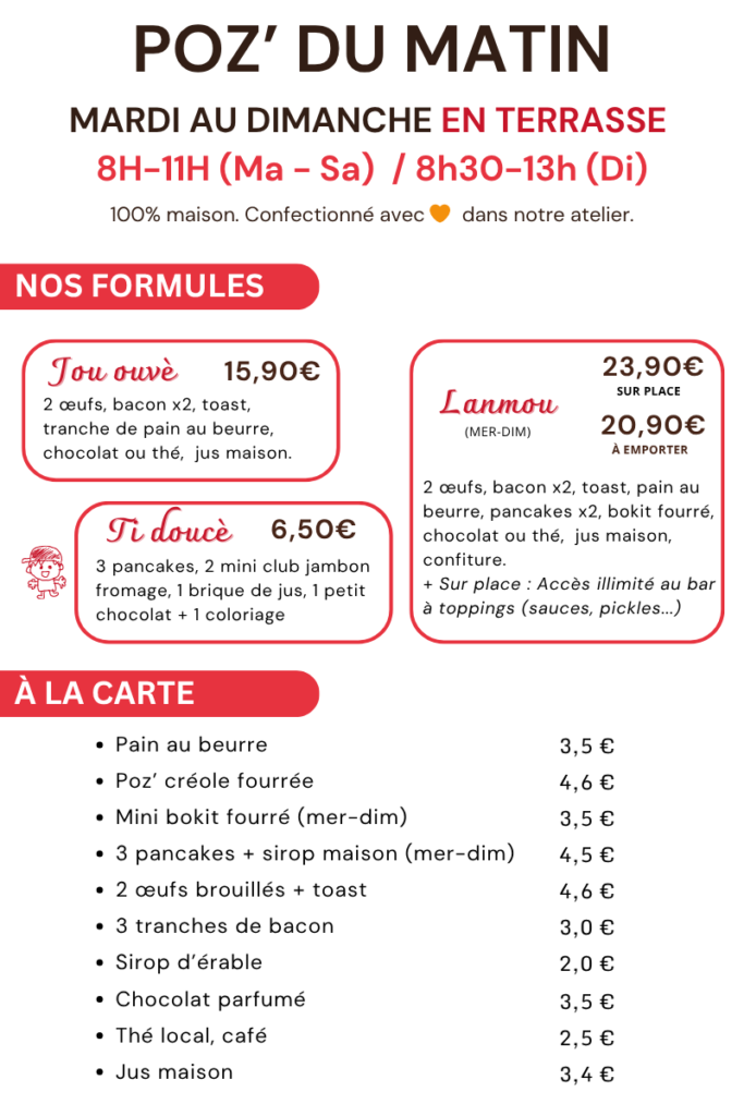 Carte brunch tatie maryse